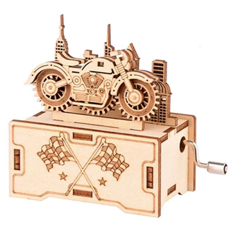 Creative DIY Motorcycle Music Box Wooden Model Building Kits Assembly Toy Gift For Children Adult | Дом и сад