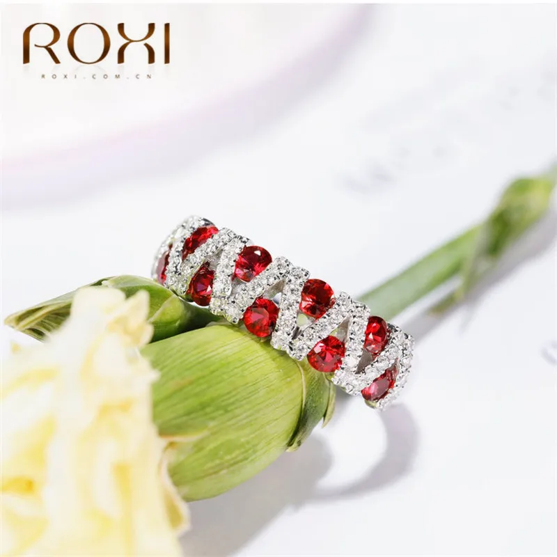 ROXI Новое Женское женское кольцо с красным камнем кристалл круглый циркон обручальные кольца изящное кольцо палец Engagemrnt Ювелирные изделия Подарки Вечерние