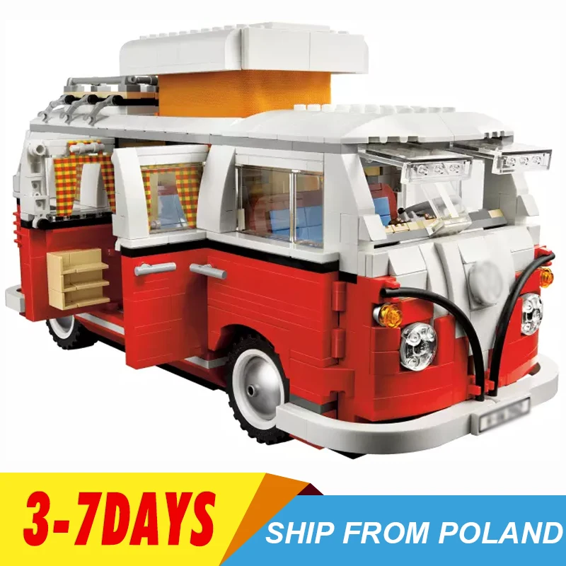 

In stock 21001 T1 Camper Van Classic Bus Model 1342pcs Creator Series Building Blocks Toys Compatible with 10220