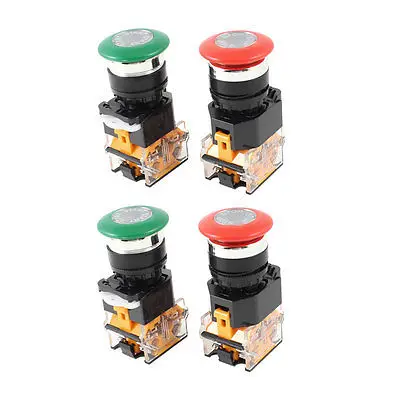 

AC 660V 10A DPST Red Green Mushroom Cap 4 Terminal Emergency Stop Switch 4Pcs