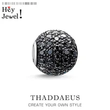 Черный Кристалл циркониевый камень Микро шар с гравировкой Шарм бисера для женщин DIY Изготовление ювелирных изделий из драгоценных камней стерлингового серебра Томас моды бисера