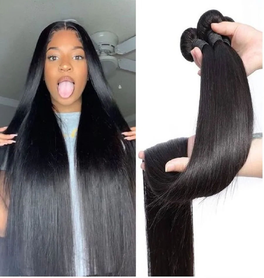 Bone Straight Hair Bundles 32 34 36 38 40 Inch Human Hair Bundles Brazilian Straight Weave Natural Hair Extensions 1/3/4 Bundles