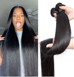 Bone Straight Hair Bundles 32 34 36 38 40 Inch Human Hair Bundles Brazilian Straight Weave Natural Hair Extensions 1/3/4 Bundles