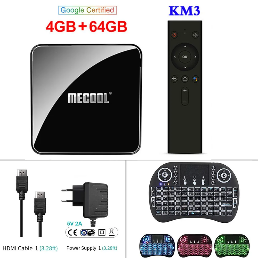 Add Backlit keyboard MECOOL KM3 Android 9,0 ТВ приставка 4 Гб 64 Гб ТВ приставка Встроенный 2,4G 5G WiFi Bluetooth 4,0 с подсветкой клавиатуры Smart Android ТВ-плеер - Цвет: Add Backlit keyboard