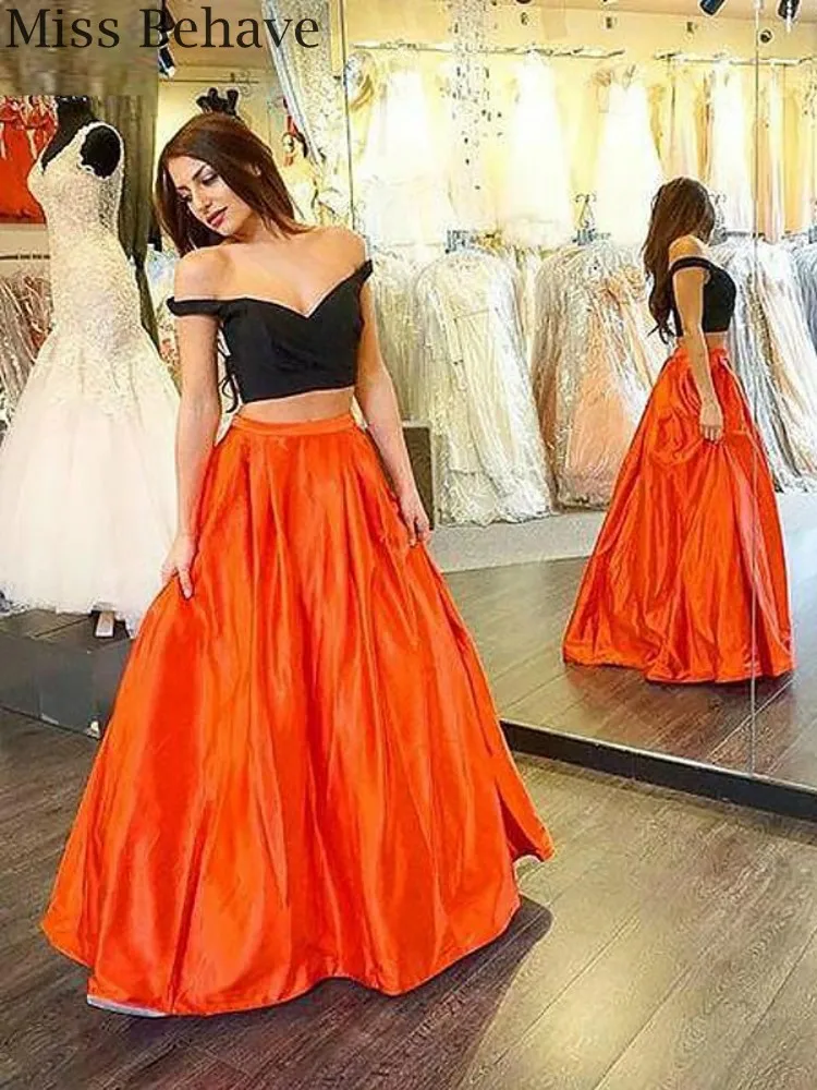 

DD JYOY New Design 2 Pieces Satin Evening Dress Long Black Body Off Shoulder Zipper Back Evening Gown Party