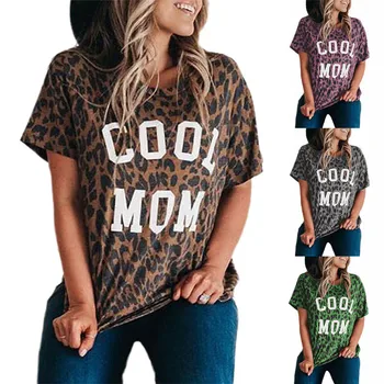 

Mother's Day Gift For Mom Leopard Printed Tshirt Women 2020 NEW Summer Letter Tee Tops O Neck Loose T-shirt ropa mujer