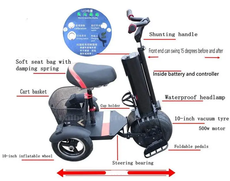 Daibot 3 Wheel Electric Scooter Self Balancing Scooters 10 Inch 500W 60V Portable Electric Unicycle Scooter For Adults           (7)