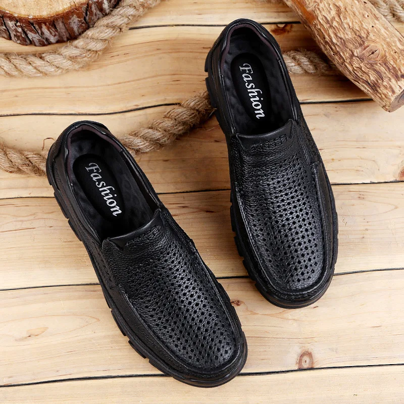 

2019 Spring And Summer New Style Business Leather Shoes MEN'S SHOES Shoes Punching First Layer of Leather Casual Breathable Leat