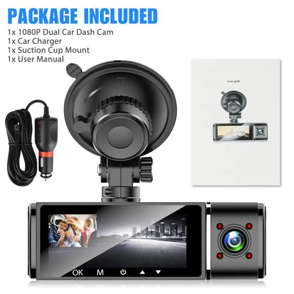 Dual Camera Car Dash Cam DVR Registrator Full HD 1080P Video Recorder Front and Inside Cabin for Uber Taxi Drivers | Автомобили и