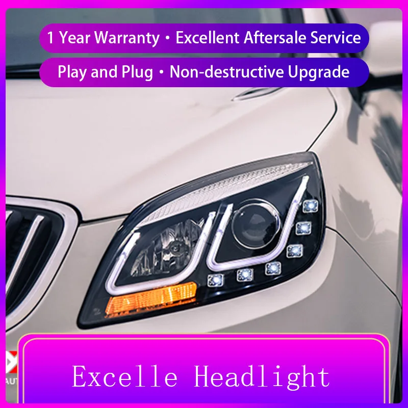 

For Buick Excelle gt headlight assembly For Excelle LED head lamp Angel eye led DRL front light h7 with hid kit 2pcs
