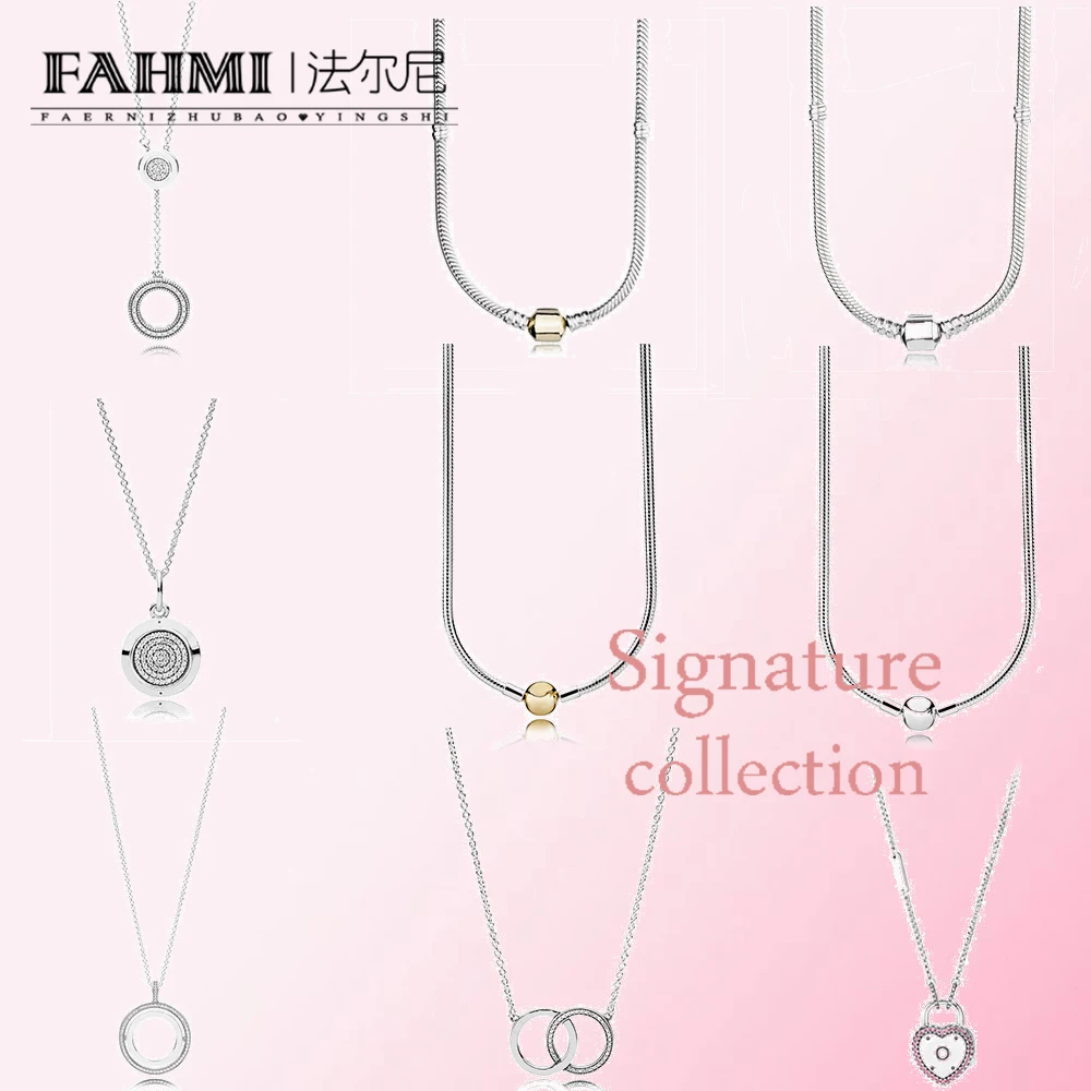 

FAHMI 100%925 sterling silver 1:1 MOMENTS NECKLACE WITH 14CT GOLD ROUND CLASP 590742HG Elegant Necklace for Women