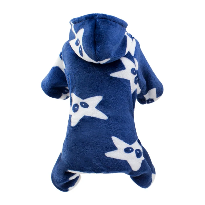 Ночная сорочка для домашних животных Костюм Толстовка осень-зима комбинезоны для собак фланель 4-клёш одежда с милым; принт со звездой; обувь с рисунком щенка