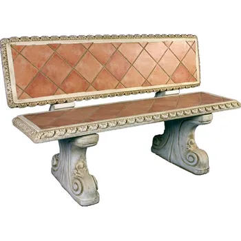 

Bench with Backrest 145cm. Marta for garden or outside of concrete-stone and hand painted tiles 145cm.