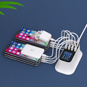 

8 Ports QC3.0 Type C USB Charger for Smartphone Adapter Cell Phone Tablet LED Digital Display Fast Charging Station Hub