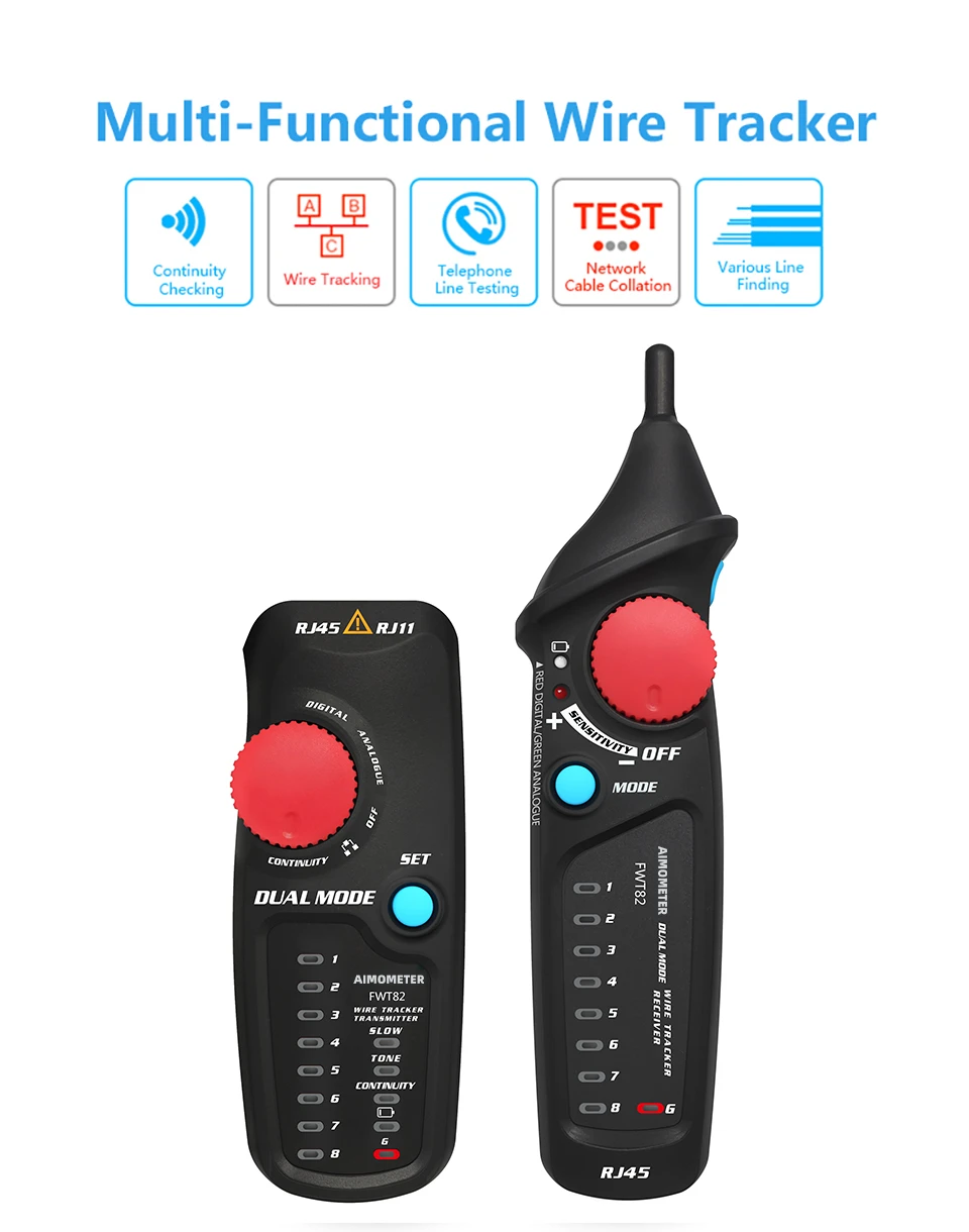 FWT82 Network Cable Tester Line Finder Ethernet LAN Network Cable Telephone Line Tester for Network Cable Collation Continuity Checking Wire Tracker