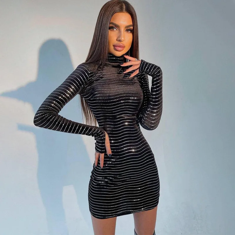 Black Turtleneck Bodycon Dress Women 