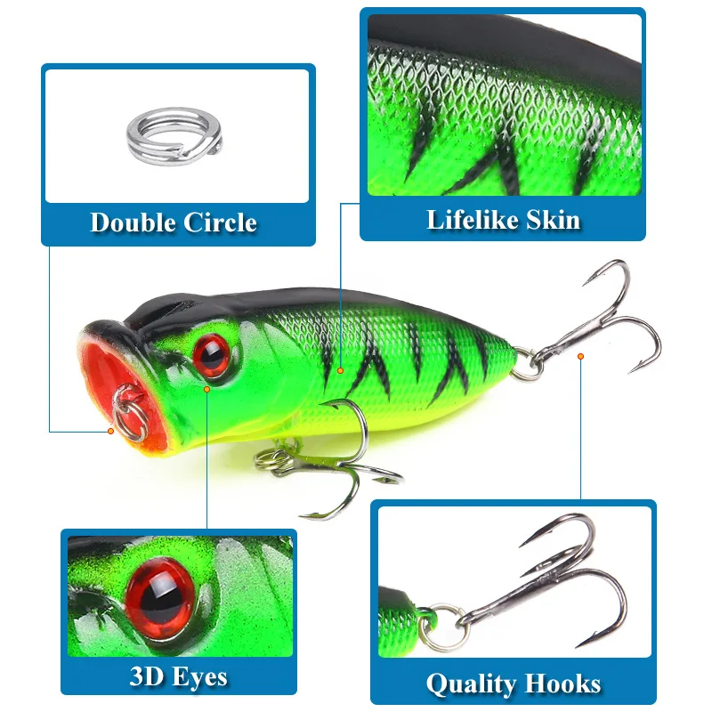 1 Pcs Fishing Lures 65mm/10g5 Topwater Popper Bait 5 Color Hard Bait Artificial Wobblers Plastic Fishing Tackle with 6# Hooks