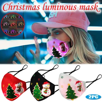 

2PC Christmas Glowing Mask Christmas Masks LED Glowing Fiber Light Colorful Loop Face MouthMask Adjustable mondkapjes wasbaar E4