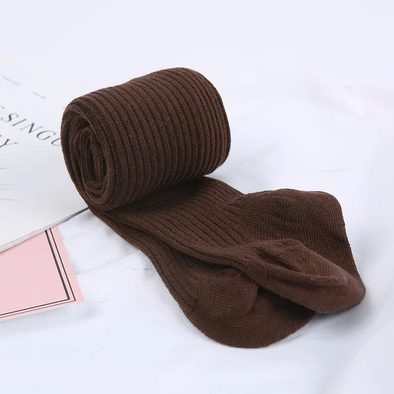 Dark Brown Колготки для маленьких девочек; колготки для детей от 0 до 4 лет; теплые однотонные мягкие чулки для малышей; сезон осень-зима; Модные Плотные хлопковые колготки - Цвет: Dark Brown