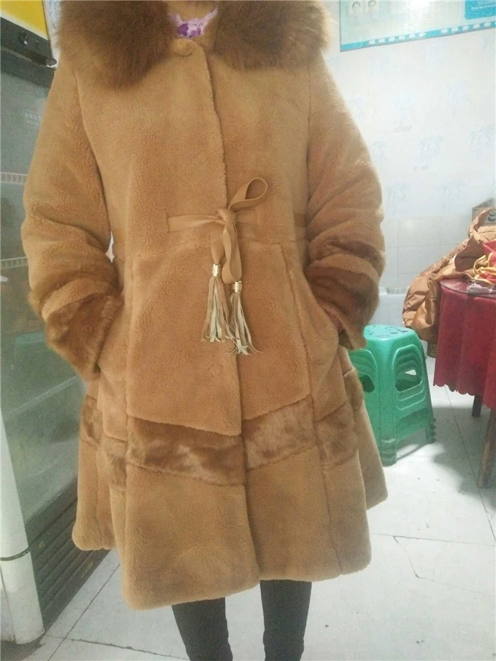 HANZANGL Модные женские кашемир мех пальто стекаются Зима длинное пальто куртка плюс Размеры из искусственного меха Для женщин шерстяное пальто, верхняя одежда M~ 4XL