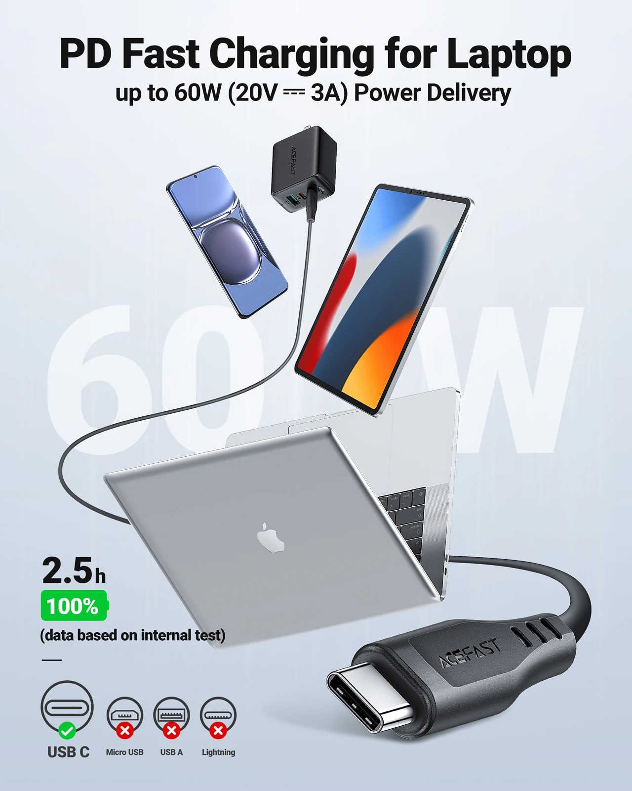 ACEFAST USB-C to USB-C Fast Charging Cable, 60W PD High-Speed Data Cord
