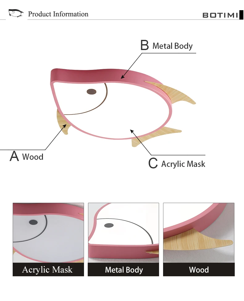 BOTIMI светодиодный потолочный светильник в форме рыбки для детей, спальни, комнаты для девочек, освещение для мальчиков