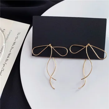 

Korean design fashion jewelry simple Golden silver color metal line bow earrings elegant female Stud earrings