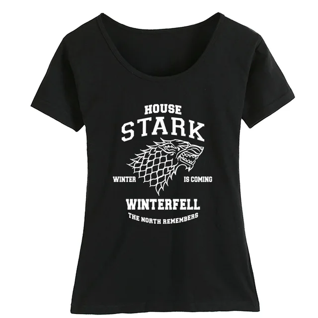 Winter Is Coming Direwolf House Stark Sigil Wolves Winterfel Girl Woman Cotton Short Sleeve T Shirt Summer Couple Clothes ZIIART