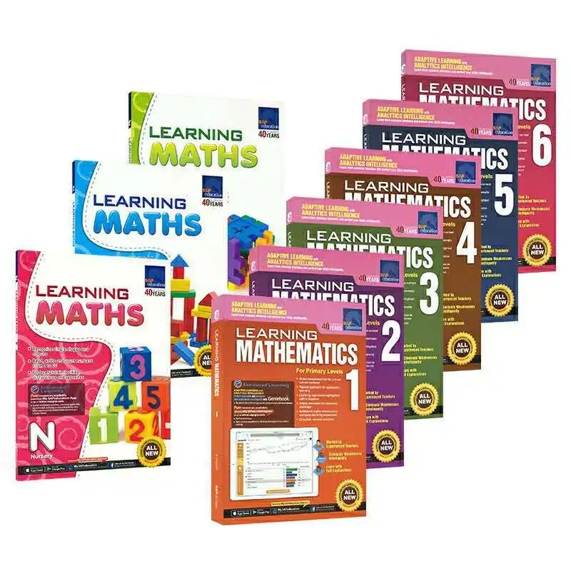 Libros de matemáticas Sap de aprendizaje para niños, libro de matemáticas de grado 1-6, de jardín de infantes y escuela primaria de Singapur, 9 libros