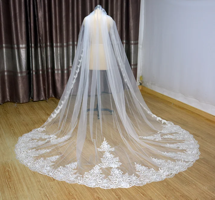 

1 ayer wedding veil lace bridal veils white Cathedral veil custom