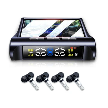 

Tire Pressure Alarm Monitor System CarTPMS 4 tire temperature detection Air leak abnormal alarm Solar charging Color LCD Display