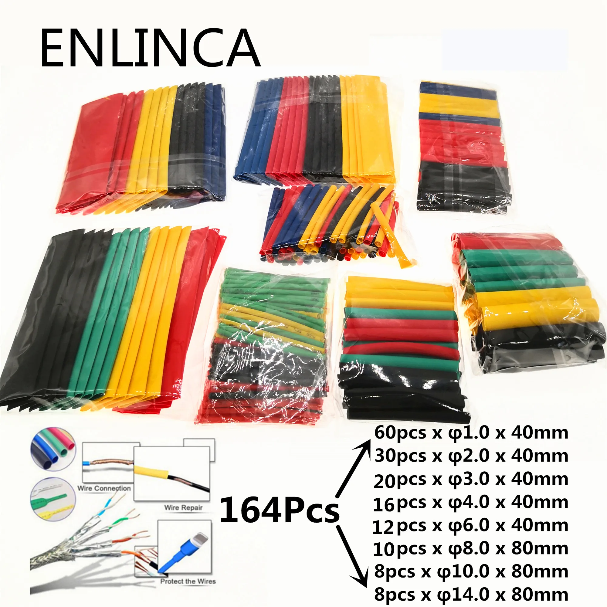164pcs Set Polyolefin Shrinking Assorted Heat Shrink Tube Wire Cable Insulated Sleeving Tubing Set