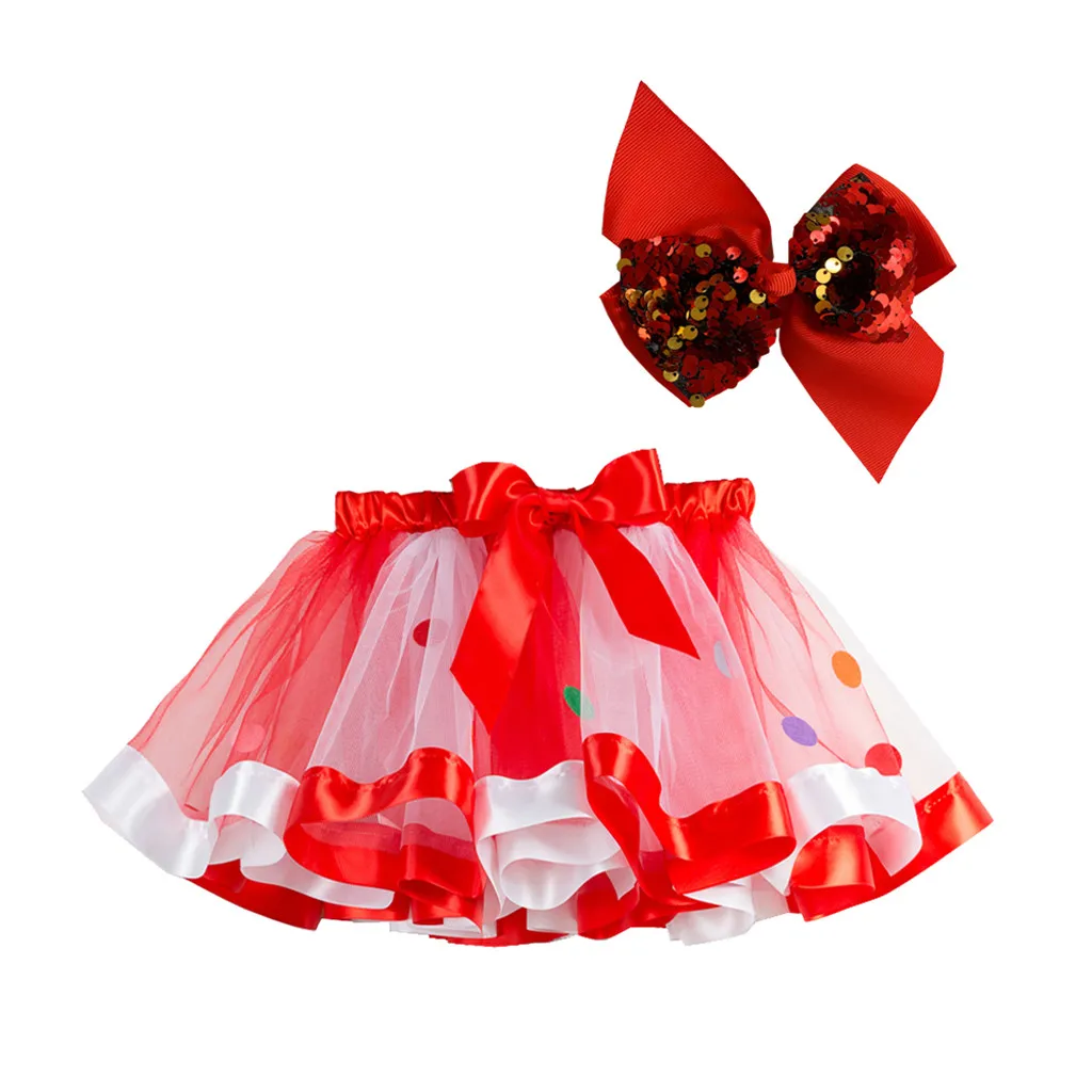 Для маленьких девочек детская одежда и рождественские юбка-пачка для рождественской вечеринки танцевальная Юбка для балета+ бант заколка для волос из радужного тюля юбки, детская одежда