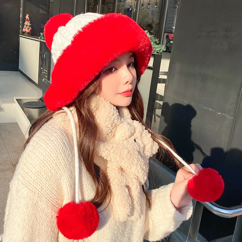 Thicken hat new style ladies fur ball plus velvet warm hood outdoor autumn and winter cold-proof fashion cute woolen wholesale mens leather bomber hat