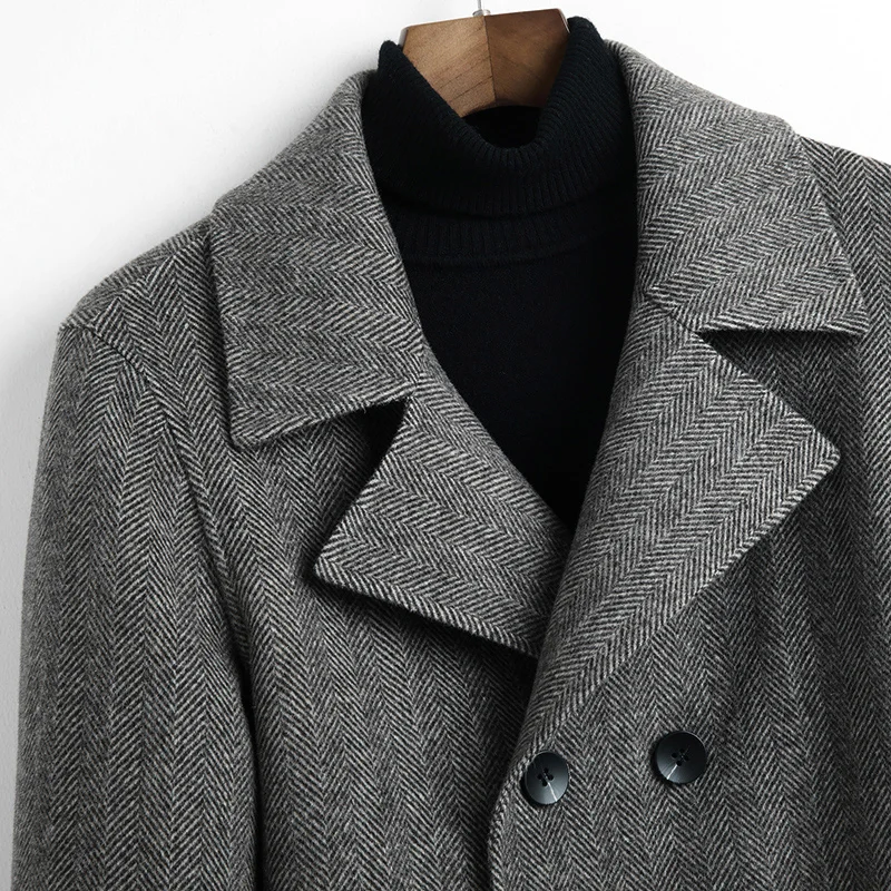 100% Wool Coat Long Jacket Men Spring Autumn Double Breasted Mens Coats and Jackets Abrigo Hombre 2020 9910 KJ4296