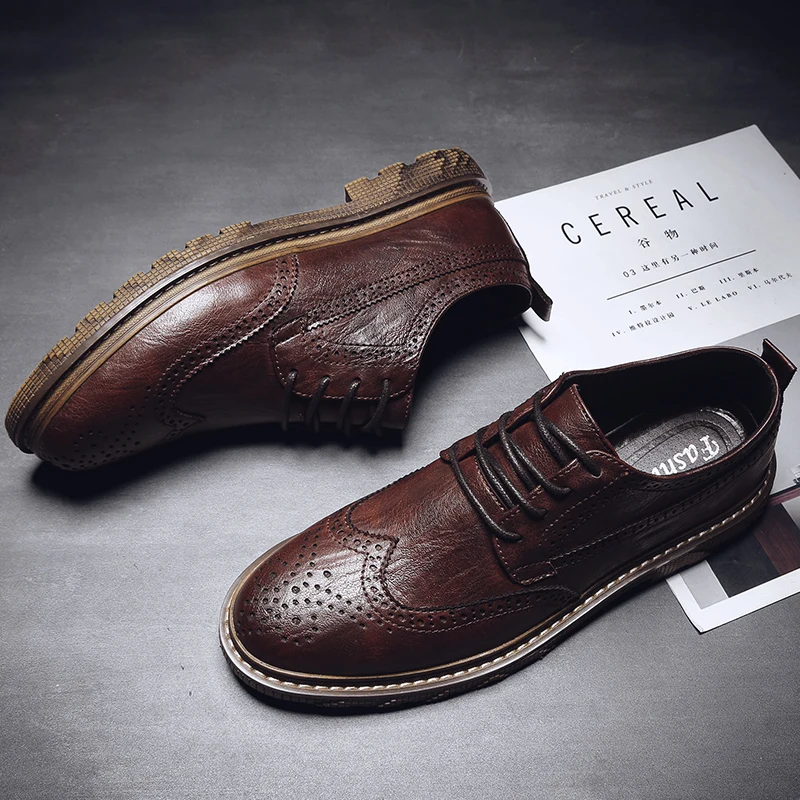 Oxfords Men England Trend Casual Leather Dress Shoes Formal Wedding Party For Retro Brogue Business 2020 new | Обувь