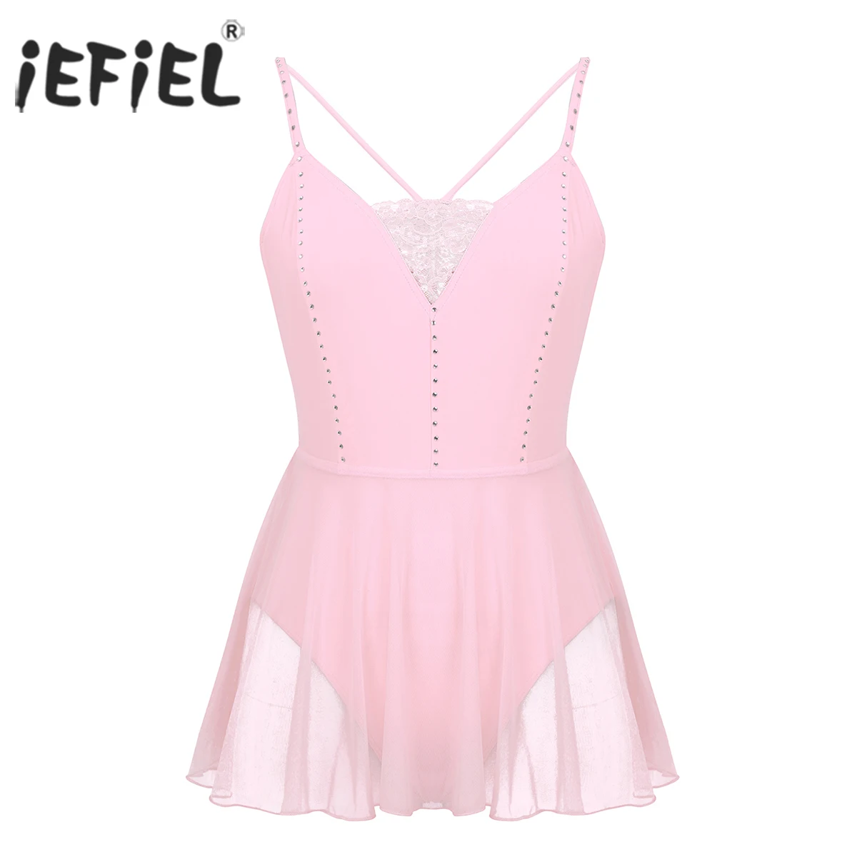 

Womens Adult Leotard Dancewear Shiny Rhinestones Lace Back Gymnastic Leotards for Womens Bodysuit Ballet Dance Dress