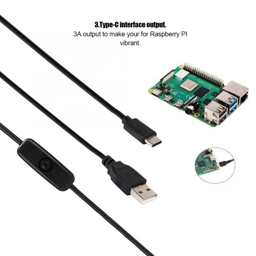 Для Raspberry Pi 4 type-C адаптер зарядного устройства Соединительный линейный кабель с переключателем