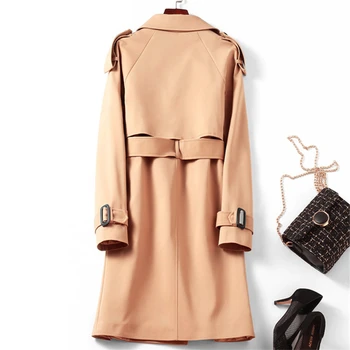 

Coats Size Windbreaker Plus Female Mid Long 2020 Spring Autumn New Fashion Slim Double Breasted Lace Up Trench Women's Cothes