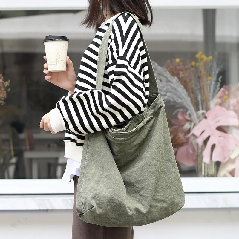 Женская Студенческая парусиновая модная сумка-мессенджер через плечо, сумка для покупок, одноцветная дорожная Женская многоразовая складная сумка-шоппер