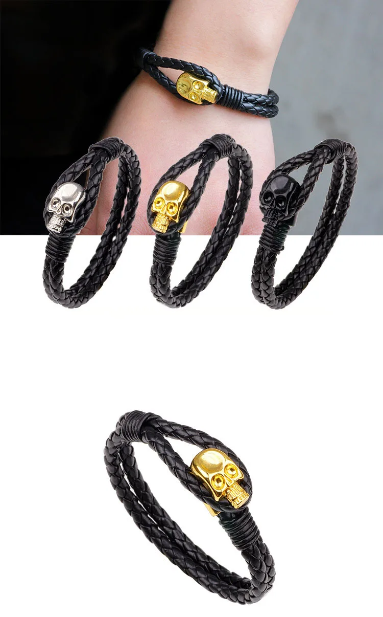 CIBOCIBO мужской браслет со скелетом,, роскошный кожаный мужской браслет, Плетеный, трендовый, простой, винтажный, подарки, дружба, Pulsera Hombre