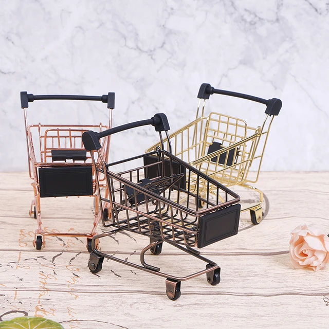Mini Shopping Cart Trolley Home Office Sundries Storage Ornaments Model Children's Toy Dollhouse Miniature Shopping Cart  2