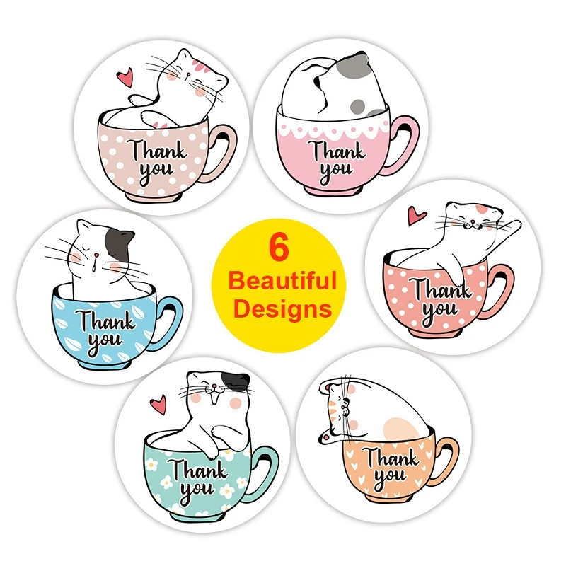 

Children's Toys Kawaii Cat Thank You Stickers Roll 500pcs 1" Cartoon Animal Sealing Labels for Gift Office Stationery Decoration
