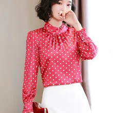 Korean Fashion Silk Women Blouses Women Polka Dot Shirt Women Long Sleeve Satin Blouse Top Pkus Size Blusas Femininas Elegante