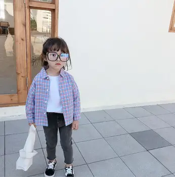 

2020 new girls boys plaid shirt spring cotton fashion kids top 2-7 years HO106