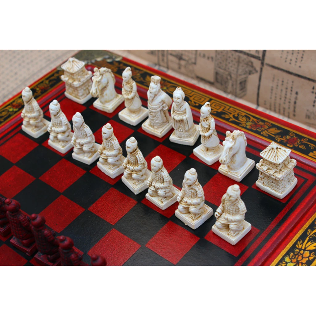 1 Set Terracotta Army Antique Chess Set Board Game Pieces Vintage Ancient