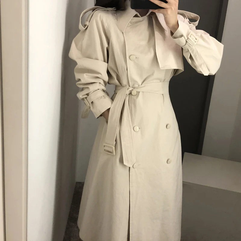 TWOTWINSTYLE Корейская ветровка для женщин воротник с лацканами длинный рукав Женский Тренч высокого пояса Осенняя мода Новинка