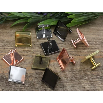 

25mm 10pcs 6Color Square Cufflink Blanks Settings Cufflinks Tray Brass French Cufflinks Blanks Cabochons Cameo Bezel Base(07527)