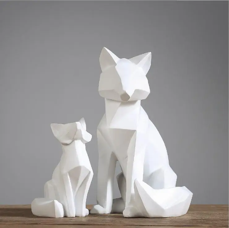 

simple white abstract geometric fox sculpture ornaments modern home decorations Animal statues