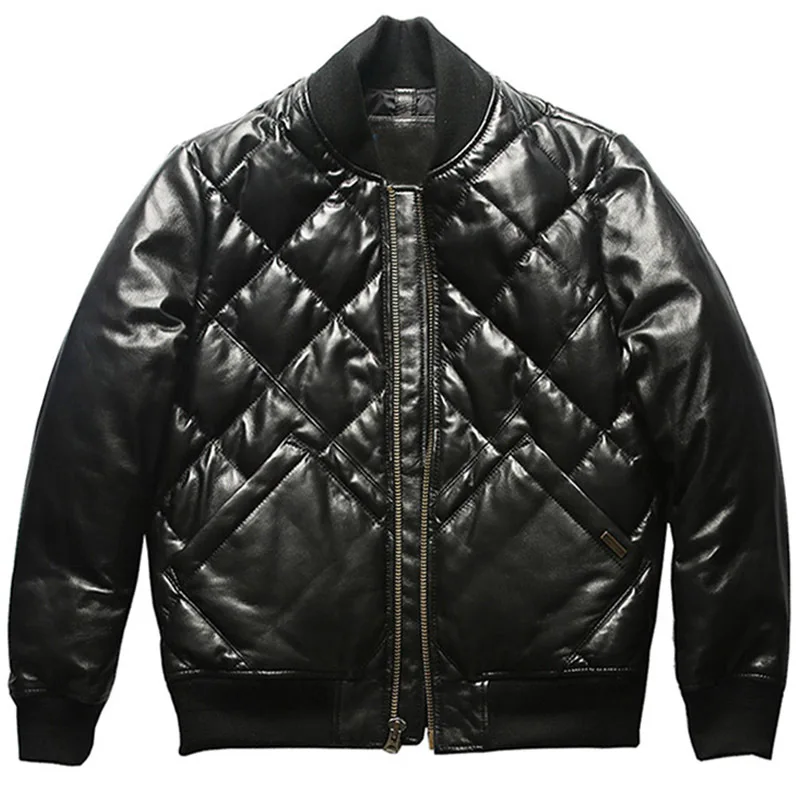 Seveyfan Men's Genuine Leather Down Jacket Pilot MA1 Real Sheepskin Slim Leather Jacket for Male R3143 Seveyfan Men's Genuine Leather Down Jacket Pilot MA1 Real Sheepskin Slim Leather Jacket for Male R3143